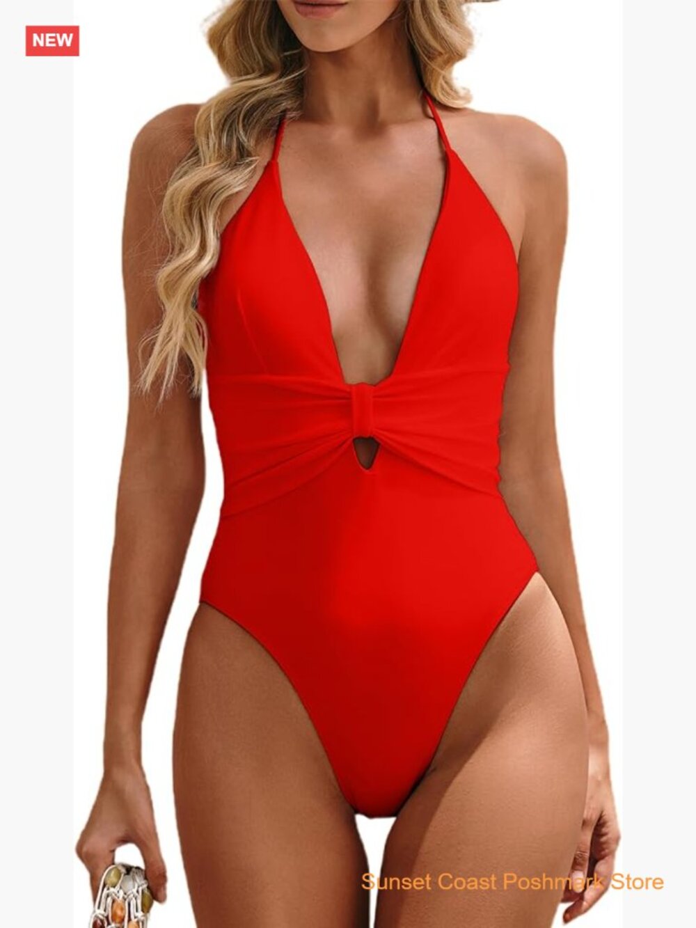 Sexy Halter Deep V Cut Out Backless One Piece Swimsuit Monokini